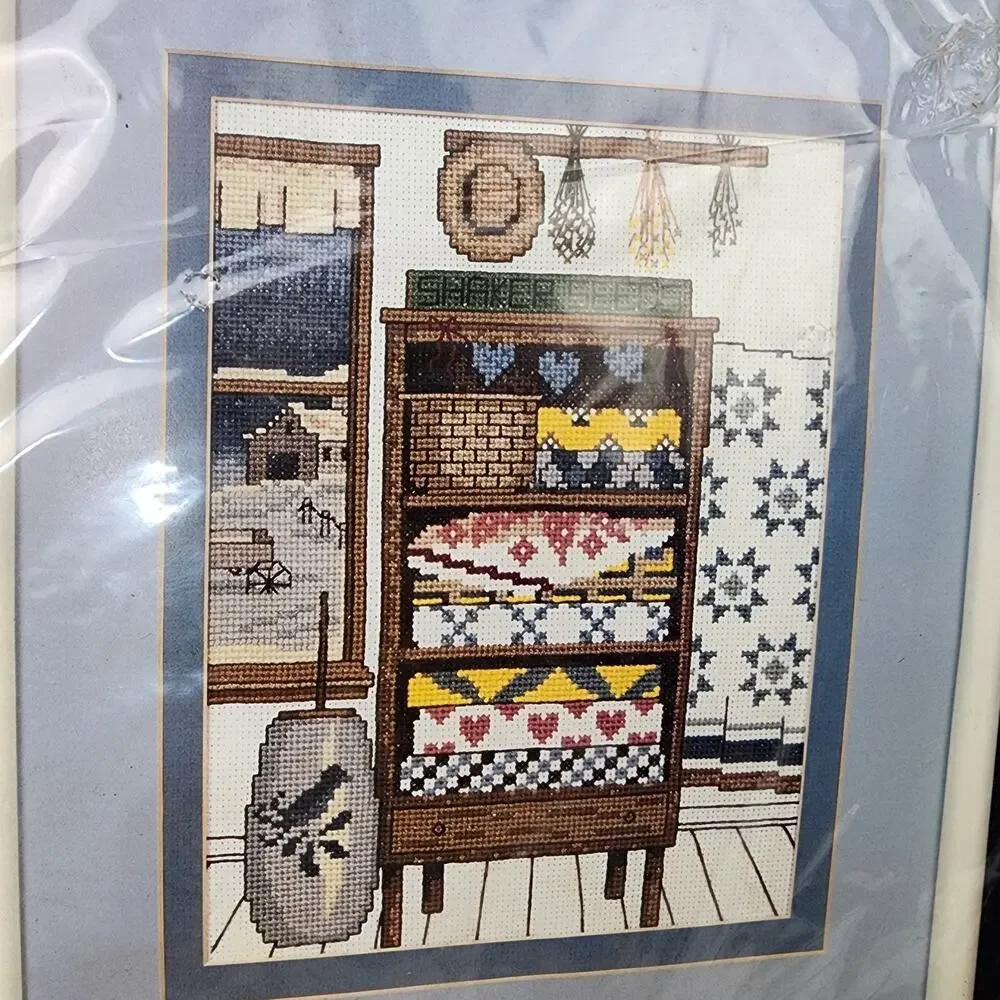 Bucilla Counted Cross Stitch Kit Winter Quilts in Wood Cabinet 9